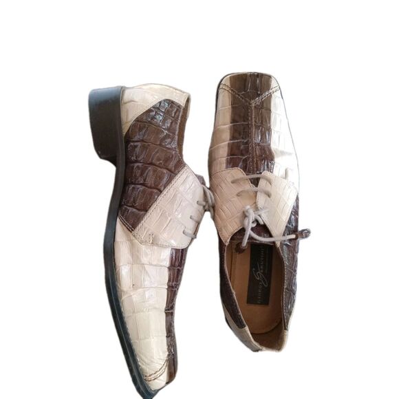 GIORGIO BRUTINI Exotic 2 Tone Alligator Skin Derby Shoes 9M Color Block Leather
